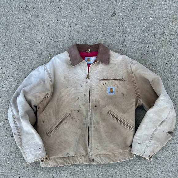 Vintage carhartt Detroit jacket large 1980s red lined. Distressed - Picture 1 of 6